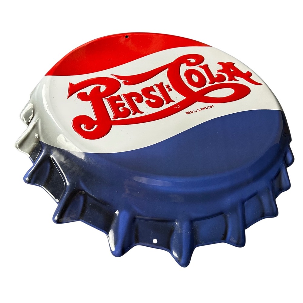 Pepsi-Cola Bottle Cap Tin Sign Vintage Style Embossed Wall Decor Ande Rooney